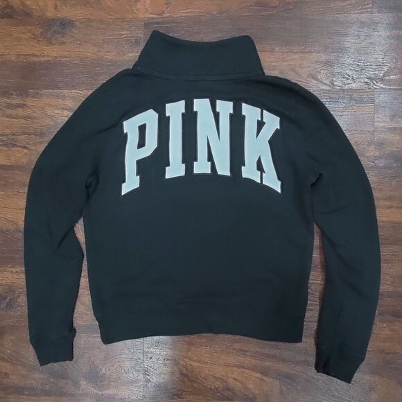 Vintage PINK Victoria's Secret Black Quarter-Zip Logo Pullover Sweatshirt Size S - Picture 5 of 15
